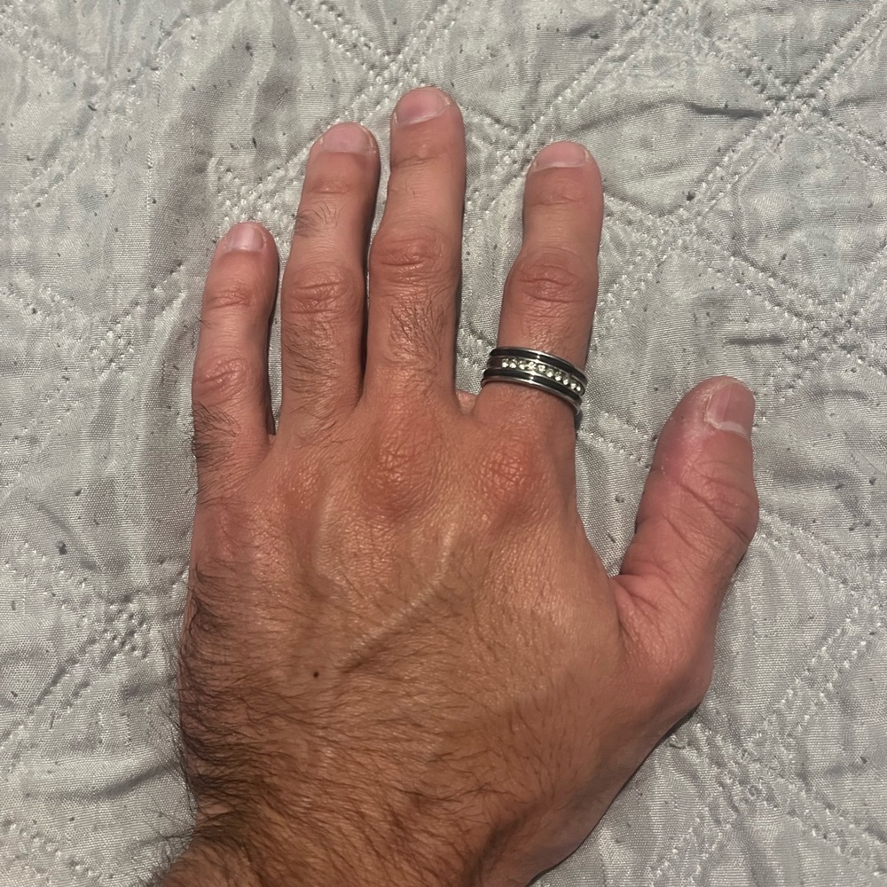 Men's Stainless Steel Spinner Ring - Silver and Black Accents